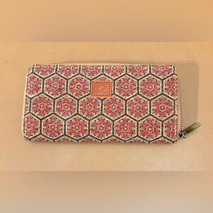 Vegan Cork Women's Zip Around Wallet Made In Portugal Stained Glass Floral Print